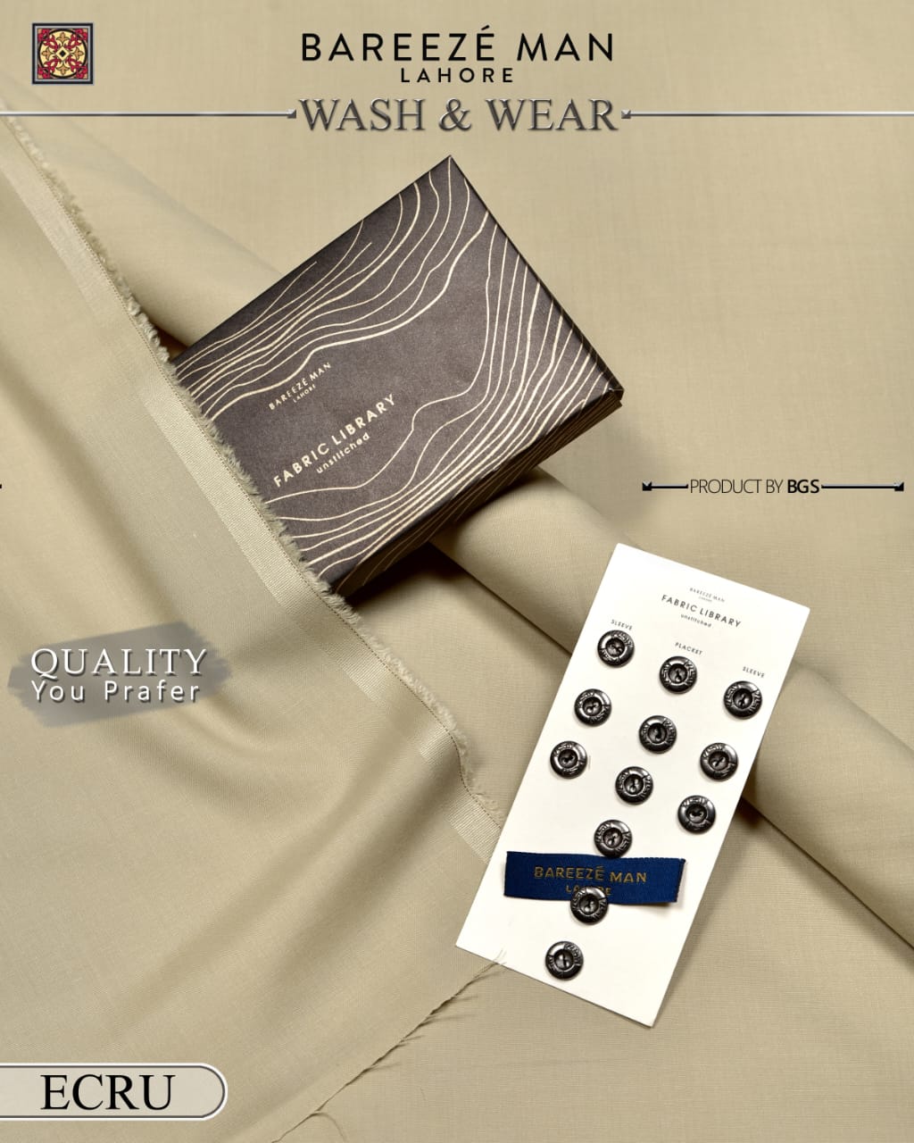 Bareeze Man Light Beige Premium Wash & Wear Unstitched Suit for Men