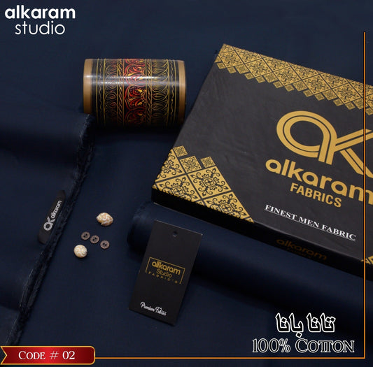 Al-karam 100% Pure Cotton-Dark Navy Blue-Unstitched Men's Wear-Allow To Open