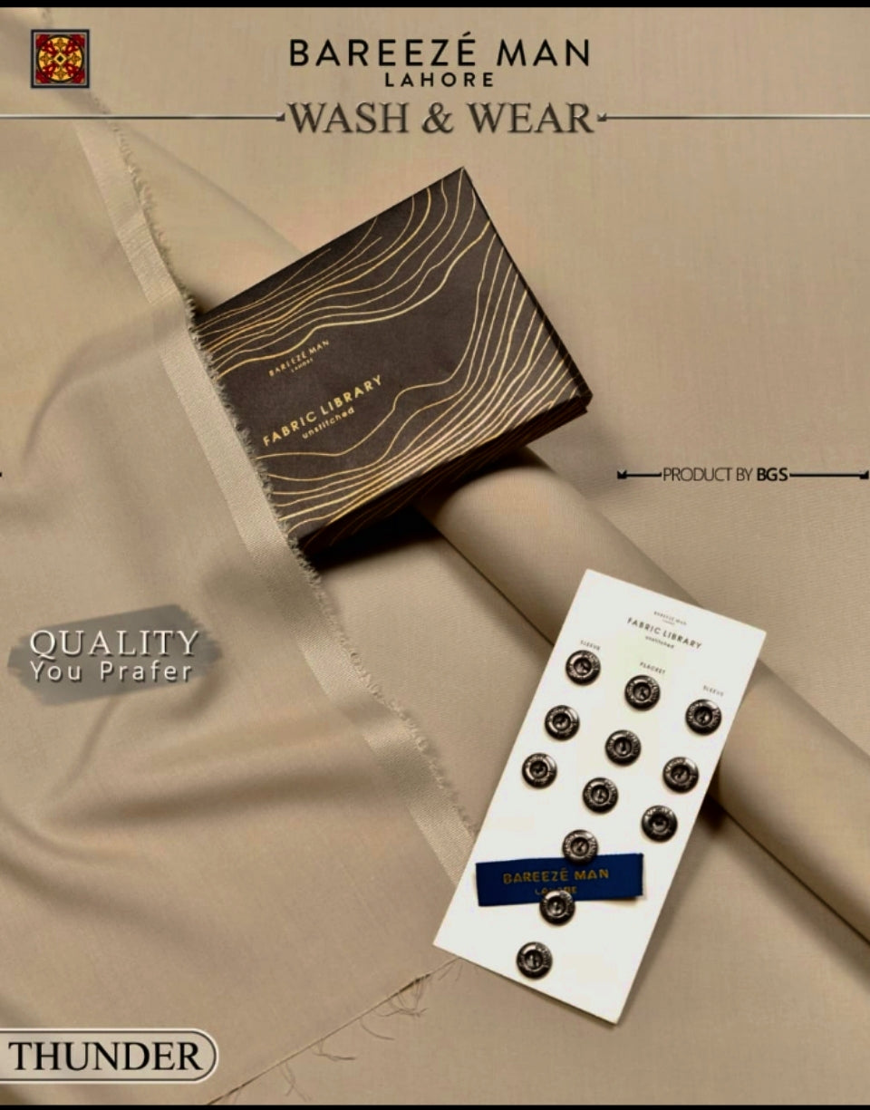 Bareeze Man Thunder Beige Premium Wash & Wear Unstitched Suit for Men