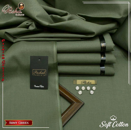Pasha Army Green Premium Plus Eggplant Soft Cotton Unstitched Men’s Suit
